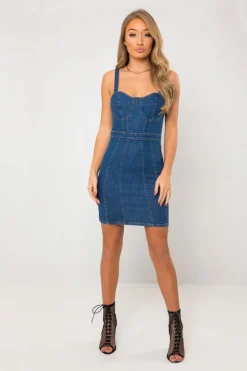 Amber Cupped Blue Denim Mini Bodycon Dress