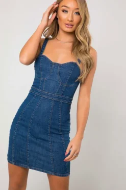 Amber Cupped Blue Denim Mini Bodycon Dress