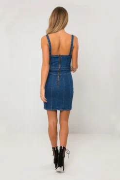 Amber Cupped Blue Denim Mini Bodycon Dress
