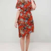 Anita Red Paisley Asymmetric Ruffle Midi Dress
