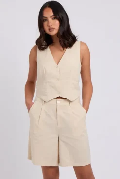 Beige Linen Blend Waistcoat