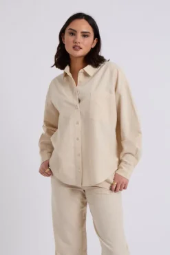 Beige Linen Blend Wide Leg Trouser