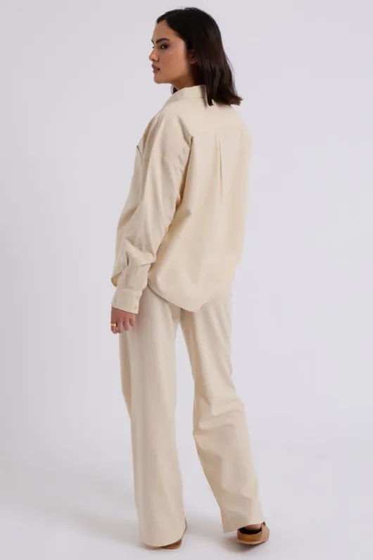 Beige Linen Blend Wide Leg Trouser