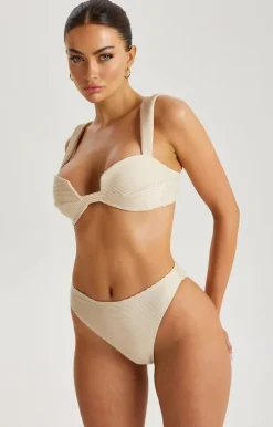 Beige Textured Ribbed Bikini Bottoms