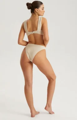 Beige Textured Ribbed Bikini Bottoms