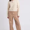 Beige Wide Leg PU Trouser
