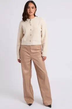 Beige Wide Leg PU Trouser