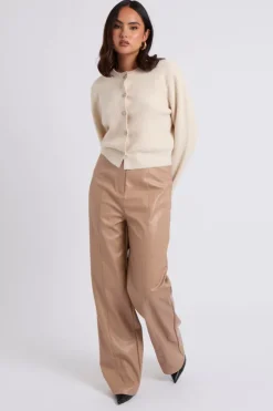 Beige Wide Leg PU Trouser