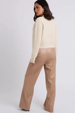 Beige Wide Leg PU Trouser