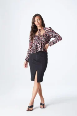 Black Aqua Yoke Seamed Skirt