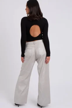 Black Cut Out Back Wrap Jumper
