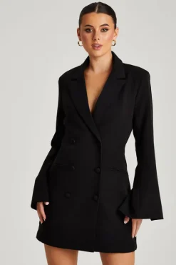 Black Flare Sleeve Fitted Blazer Dress