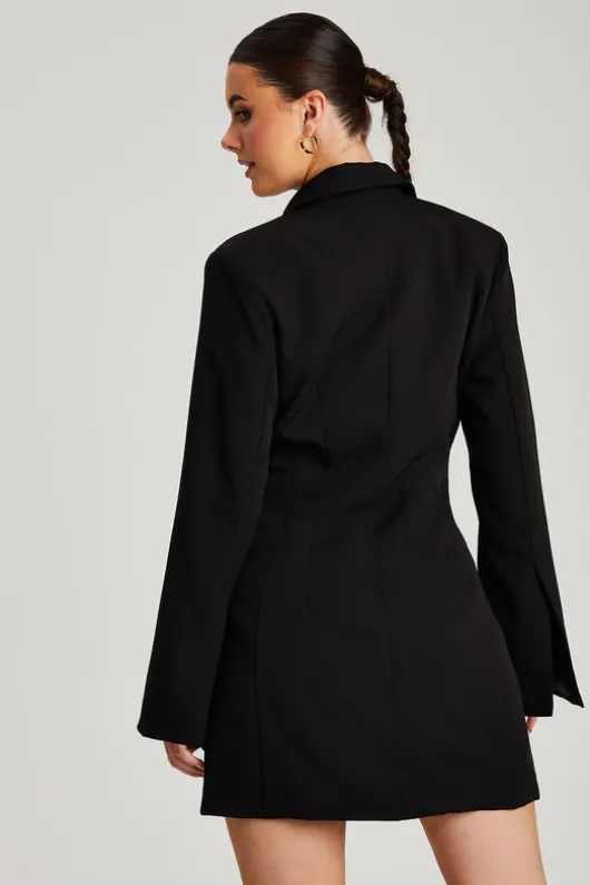 Black Flare Sleeve Fitted Blazer Dress