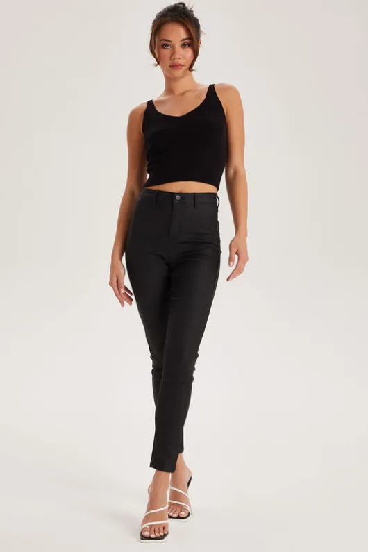 Black Leather-Look High Waist Skinny Jeans | Urban Bliss clothing