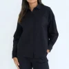 Black Linen Blend Oversized Shirt