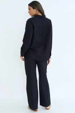 Black Linen Blend Oversized Shirt