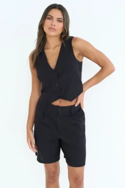 Black Linen Blend Short