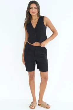 Black Linen Blend Waistcoat