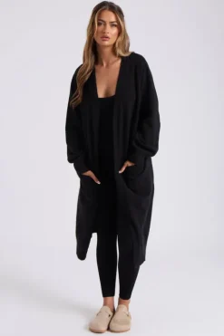 Black Longline Patch Pocket Cardi