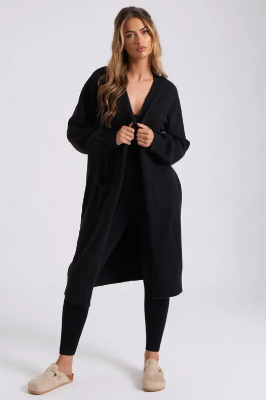 Black Longline Patch Pocket Cardi