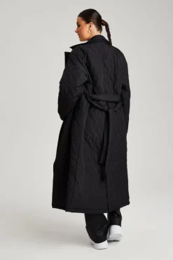 Black Longline Quilted Belted Jacket