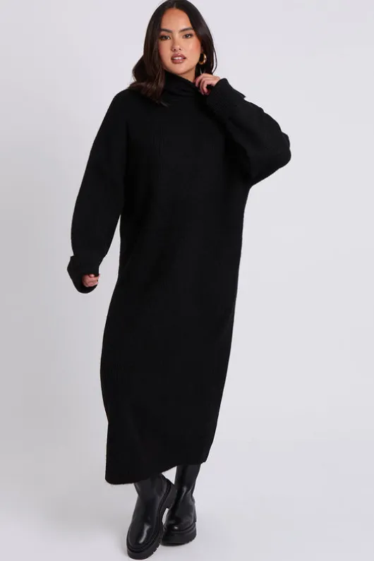 Black Roll Neck Midaxi Dress