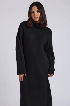 Black Roll Neck Midi Dress