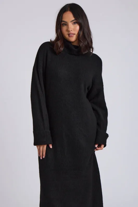 Black Roll Neck Midi Dress