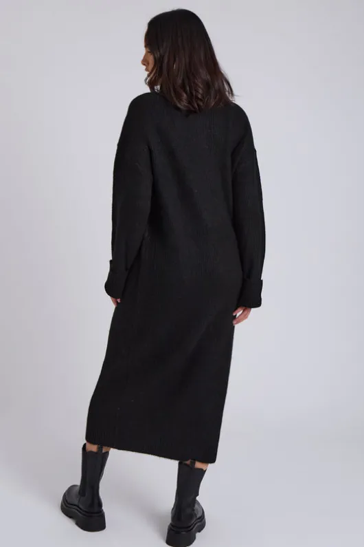Black Roll Neck Midi Dress