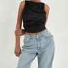 Black Satin Tie Back Top