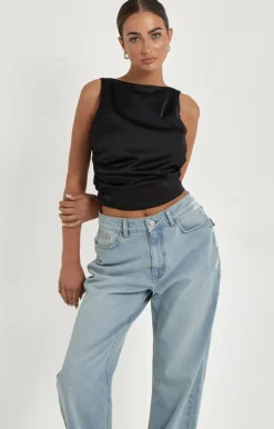 Black Satin Tie Back Top