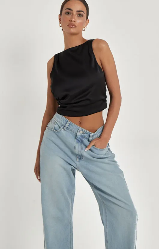 Black Satin Tie Back Top