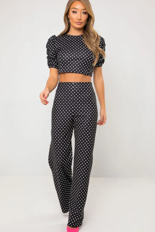 Black Spot Puff Sleeve Crop Top