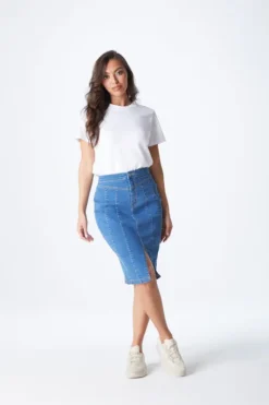 Blue Aqua Yoke Seamed Skirt