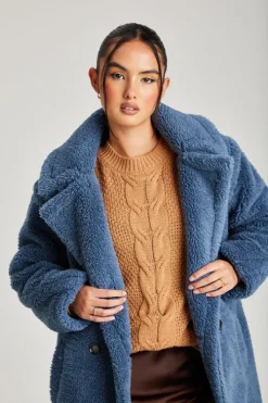 Blue Chelsea Longline Teddy Borg Jacket