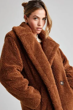Brown Chelsea Longline Teddy Borg Jacket