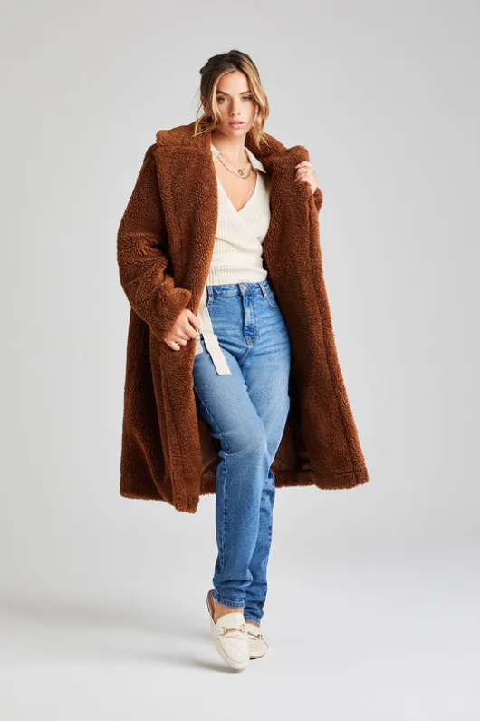 Brown Chelsea Longline Teddy Borg Jacket