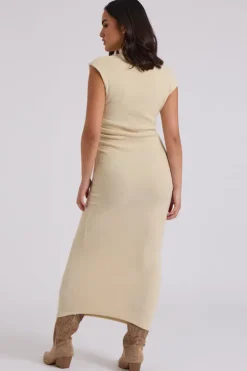 Brushed Cream Jersey Maxi Ruched Dress