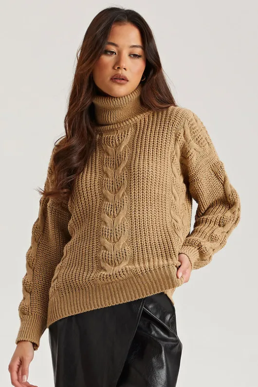 Camel Roll Neck Jumper | Urban Bliss clothing