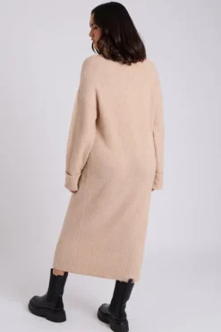 Camel Roll Neck Midi Dress