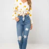 Canary Mustard Spot Tie Front Top
