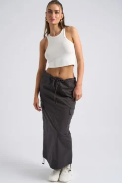 Charcoal Parachute Midi Skirt