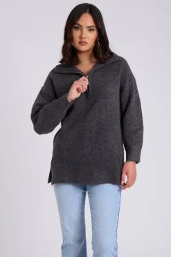 Charcoal Plain Oversized Half Zip