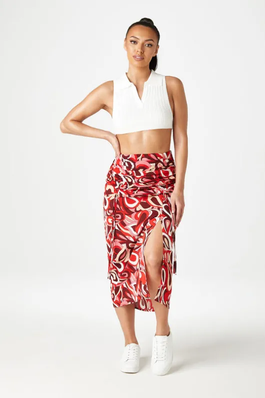Cheyenne Ruched & Tie Midi Skirt