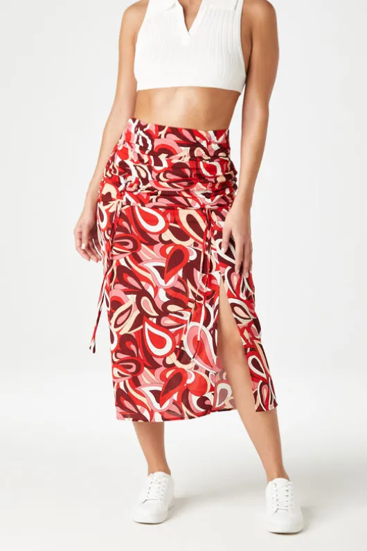 Cheyenne Ruched & Tie Midi Skirt