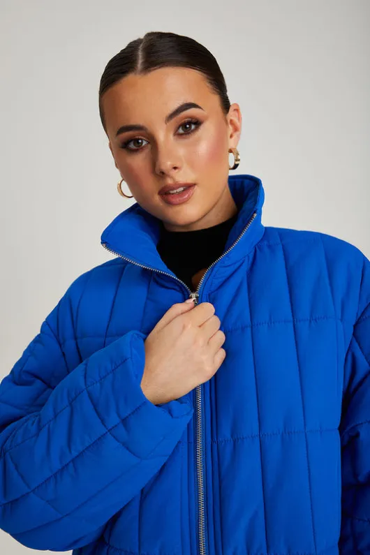 Cobalt Blue Longline Quilt Coat