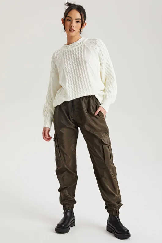 Cream Crew Neck Cable Jumper | Urban Bliss clothing