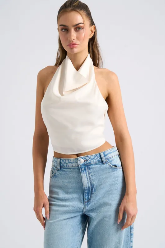 Cream Halter Cowl Neck Top