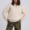 Cream Ribbed Oversized Half Zip Jumper