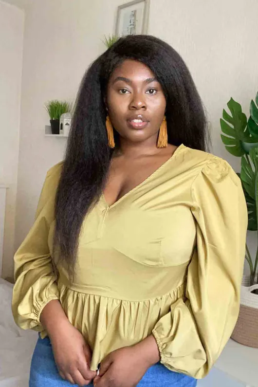 Curve Olive Puff Sleeve Peplum Top
